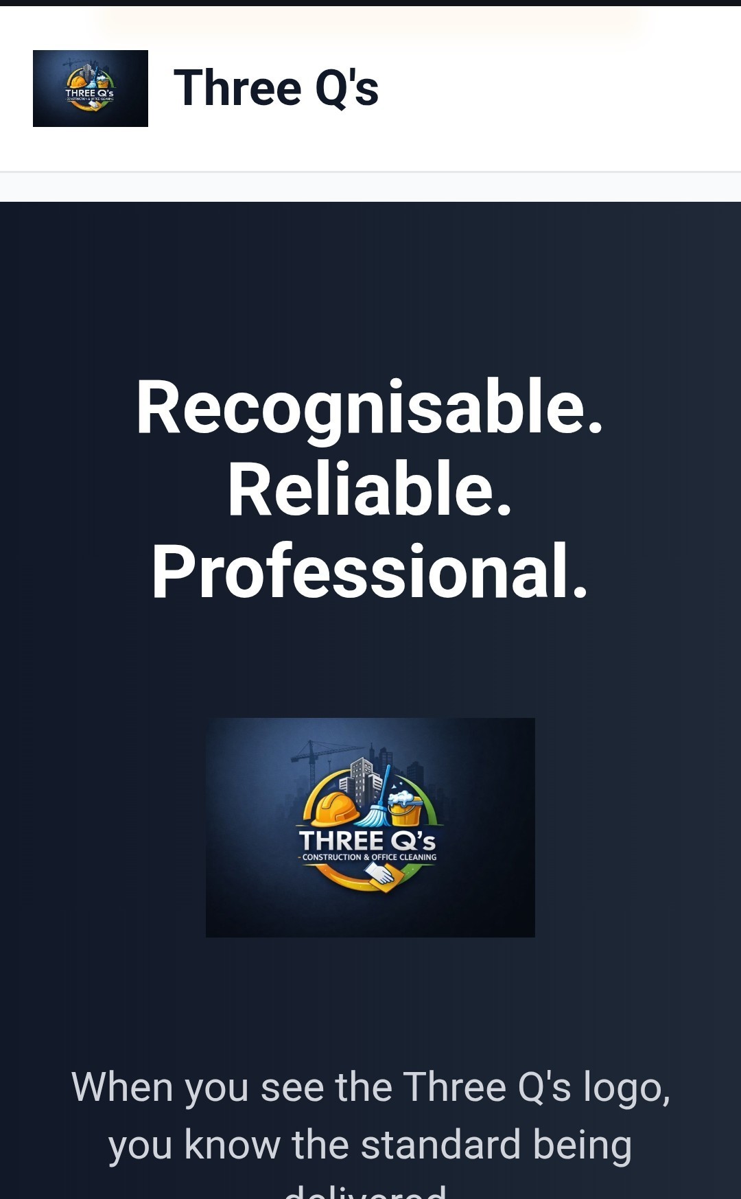 Three Q's cleaning company website, hero section